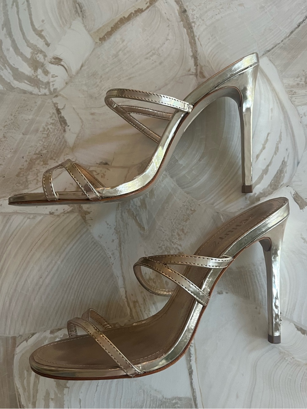 Schutz Diana Platinum Metallic High Heel Sandals 36.5/6.5